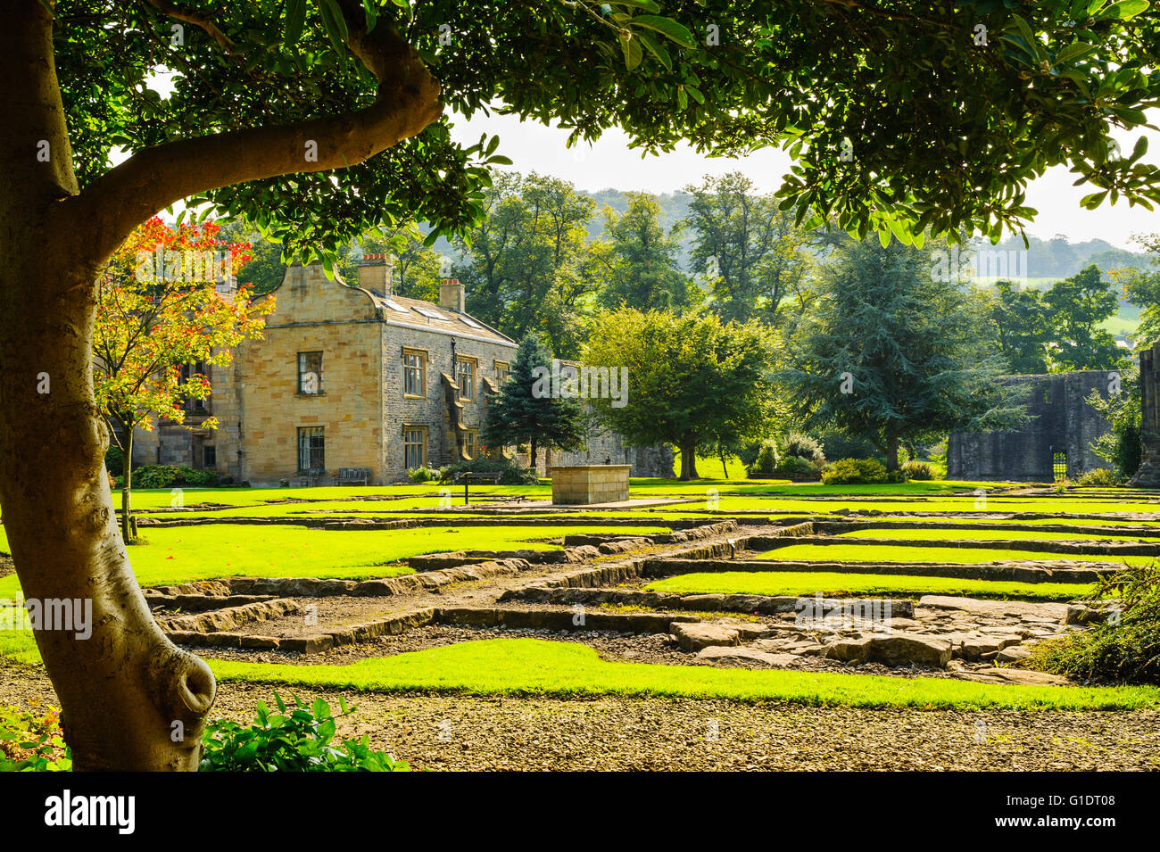 Gardens at Whalley Abbey in the Ribble Valley Lancashire England with