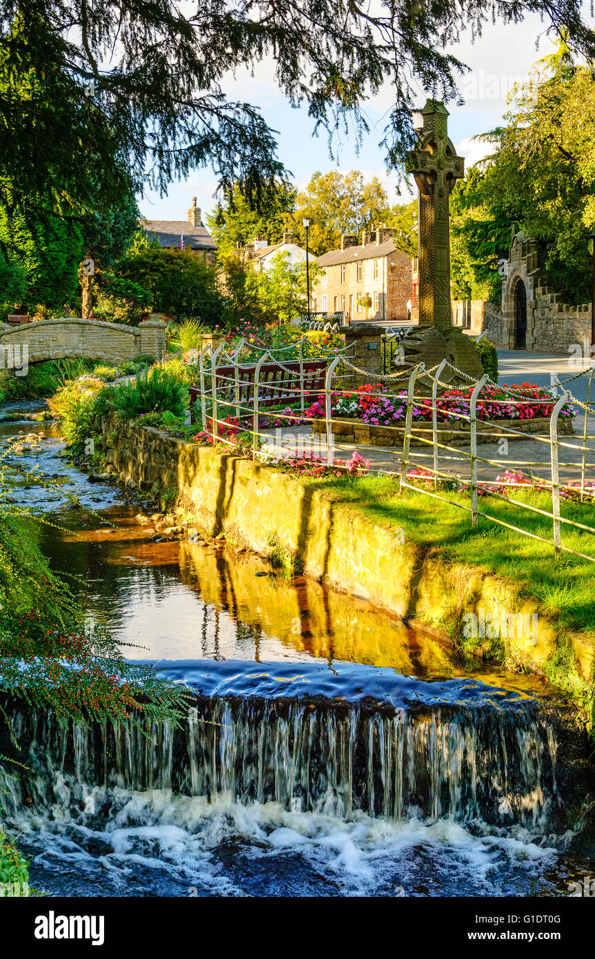 Stream war memorial and gardens at Waddington in the Ribble Valley Lancashire Stock Photo
