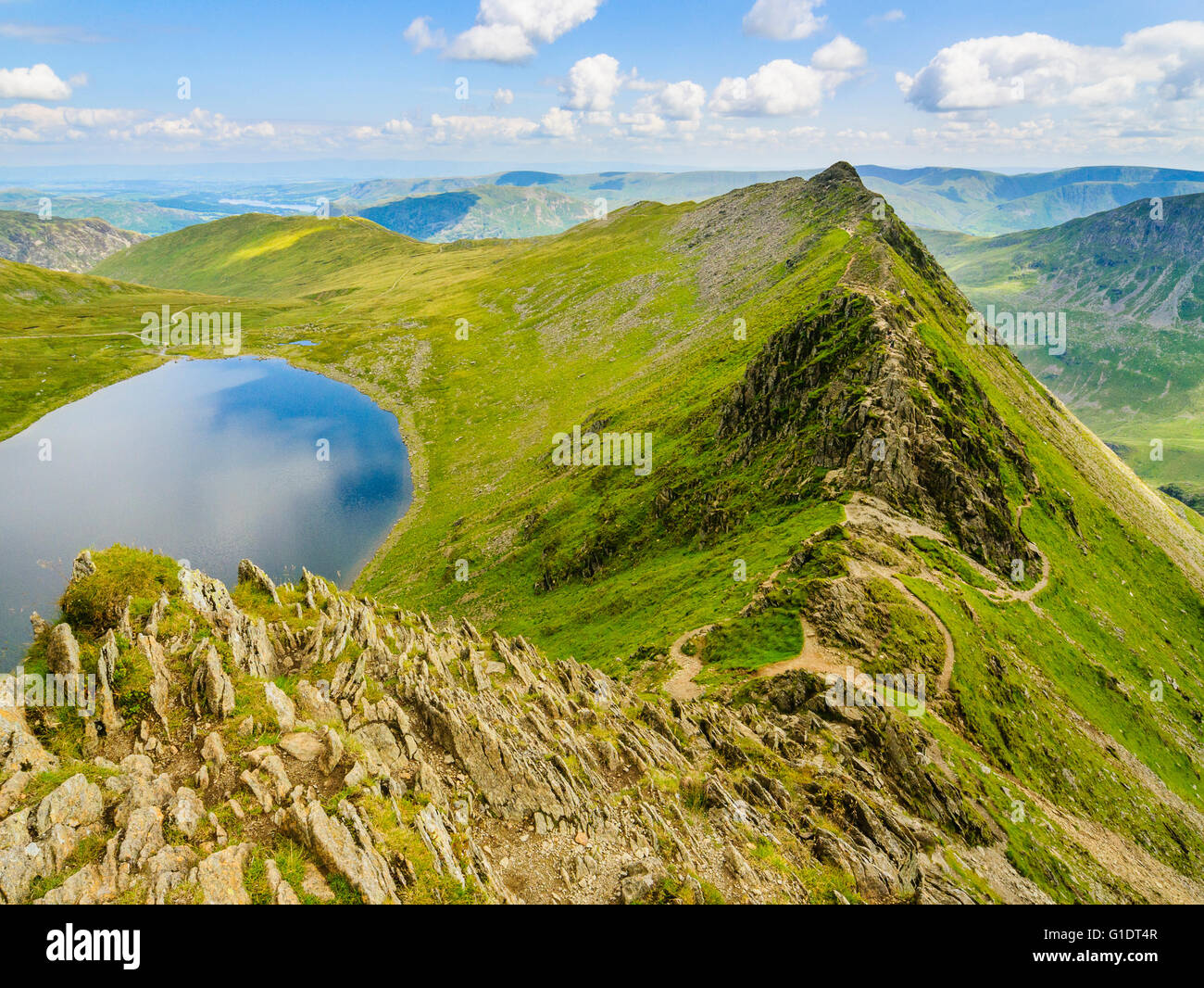 Striding Edge on Helvellyn in the Lake District with Red Tarn below Stock Photo Alamy