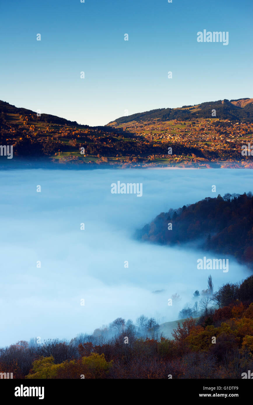 Europe, France, Haute Savoie, Rhone Alps, Sallanches, weather inversion Stock Photo