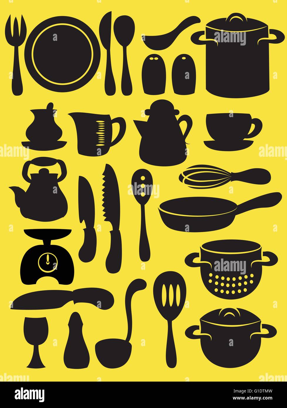 vector illustration of cooking utensil set in silhouette mode on yellow  mode Stock Vector Image \u0026 Art - Alamy, image size:978x1390