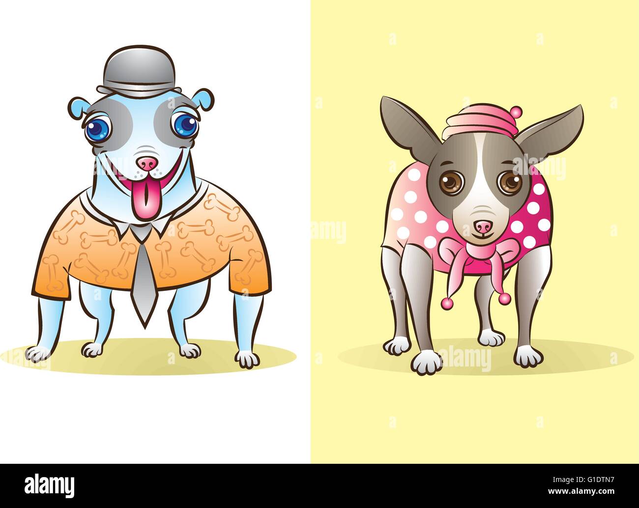 vector illustration of cute dressed up dogs in fashion style Stock Vector