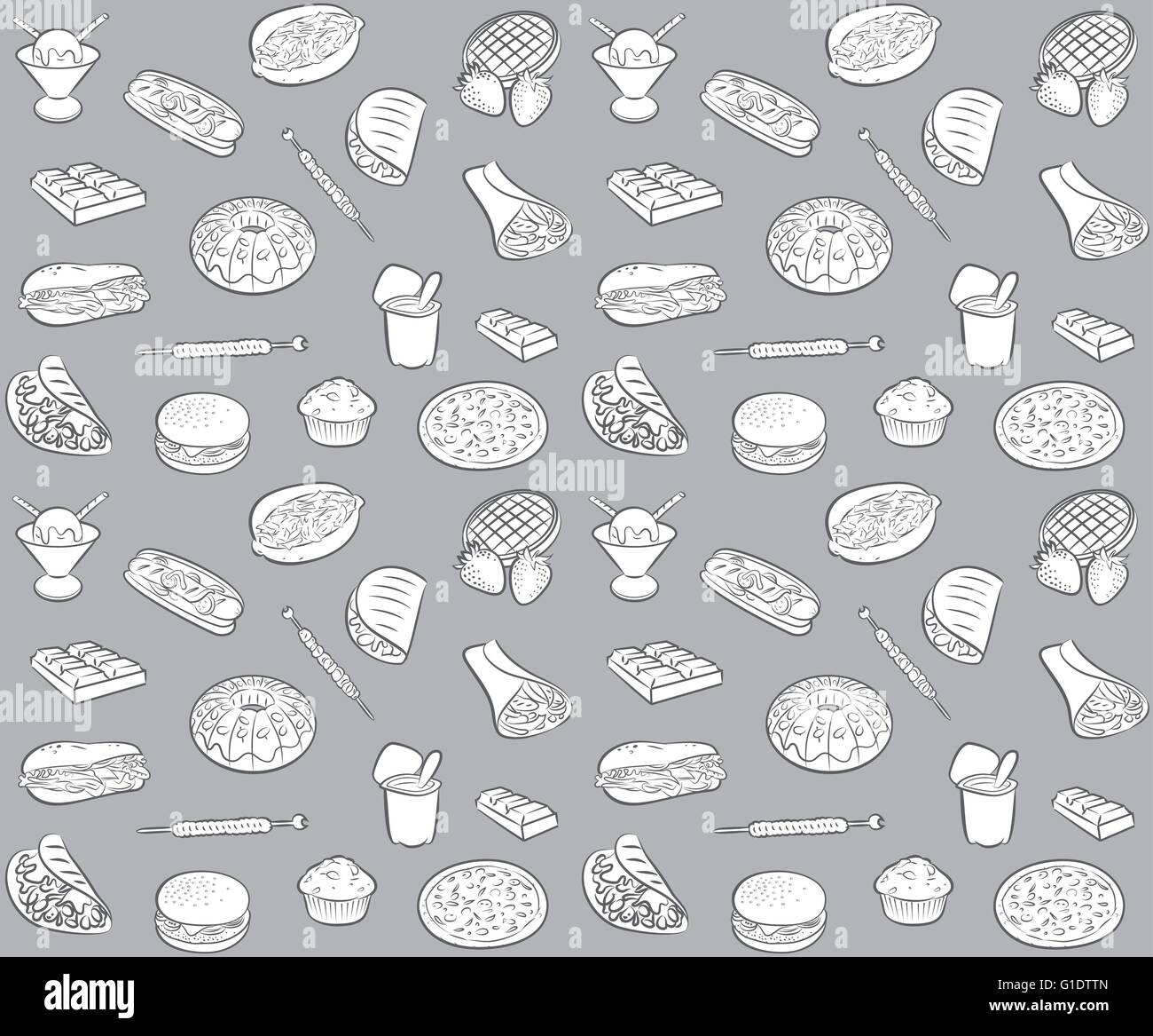 vector pattern of seamless background with fast food elements in line ...