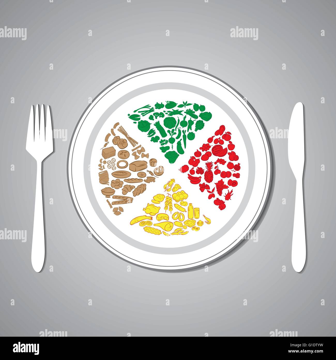 vector illustration of main foods group on plate Stock Vector Image ...