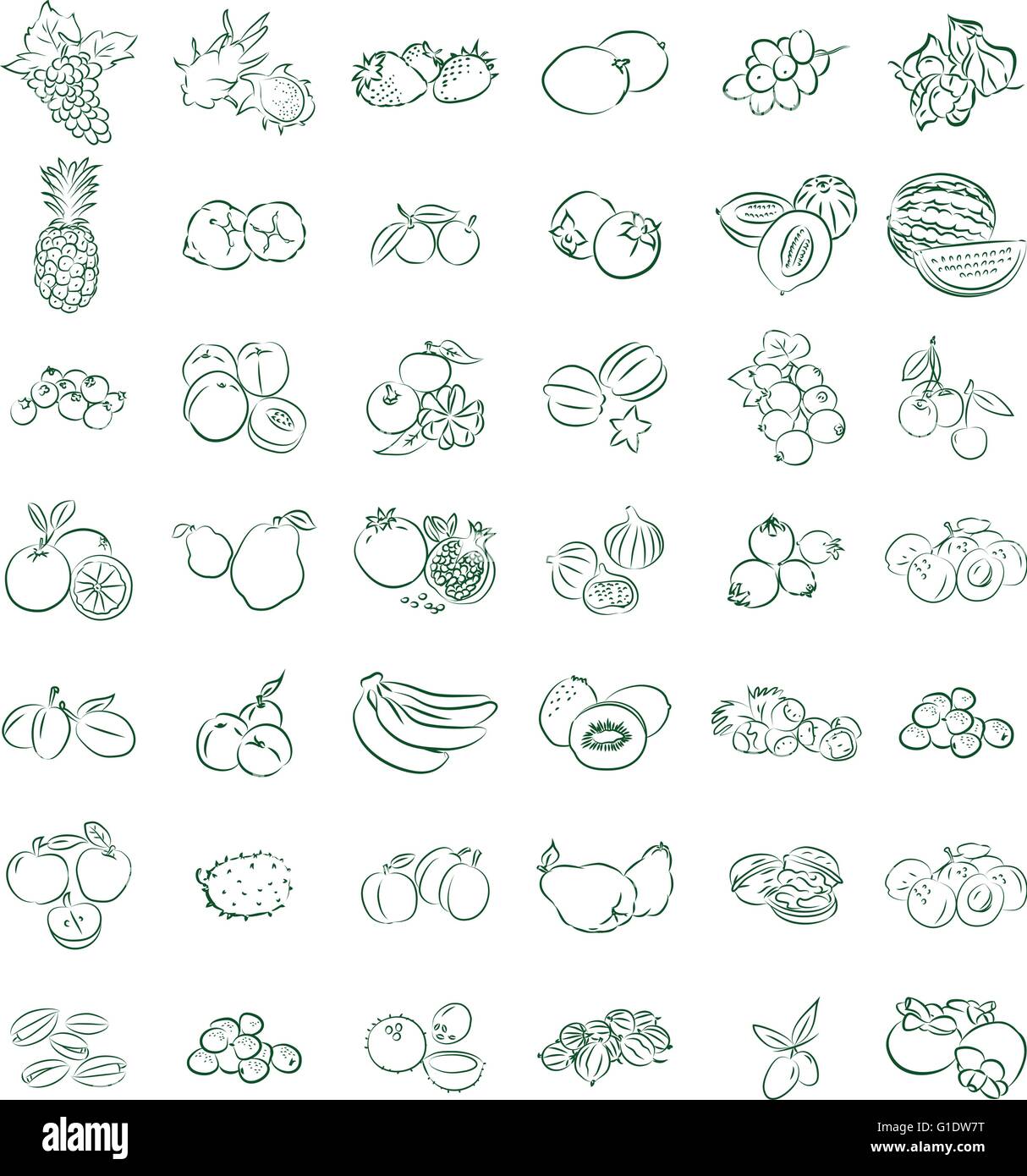 Vector Illustration of fruit icon set in line art mode Stock Vector ...