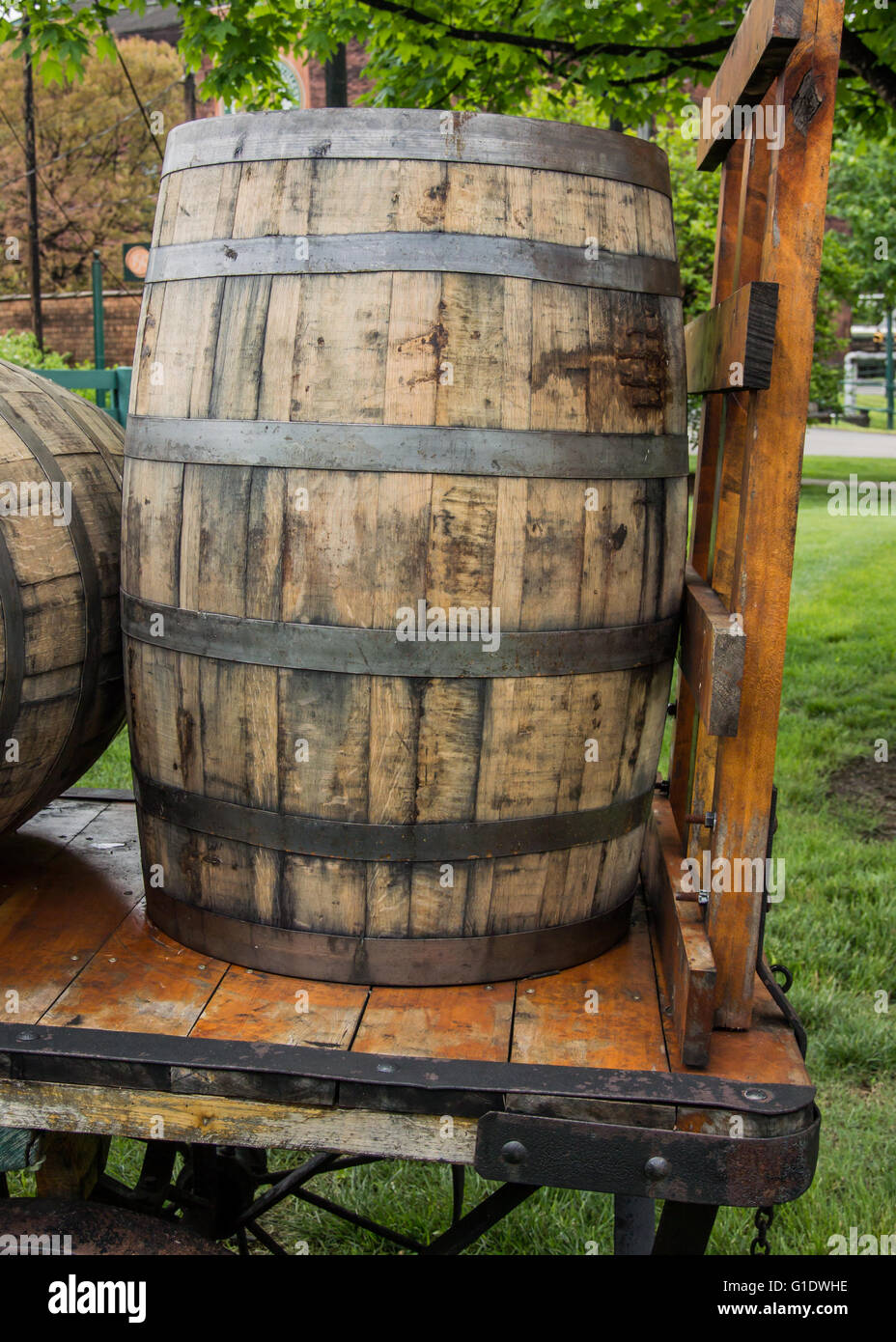 Barrel on Cart at Kentucky bourbon distillery Stock Photo
