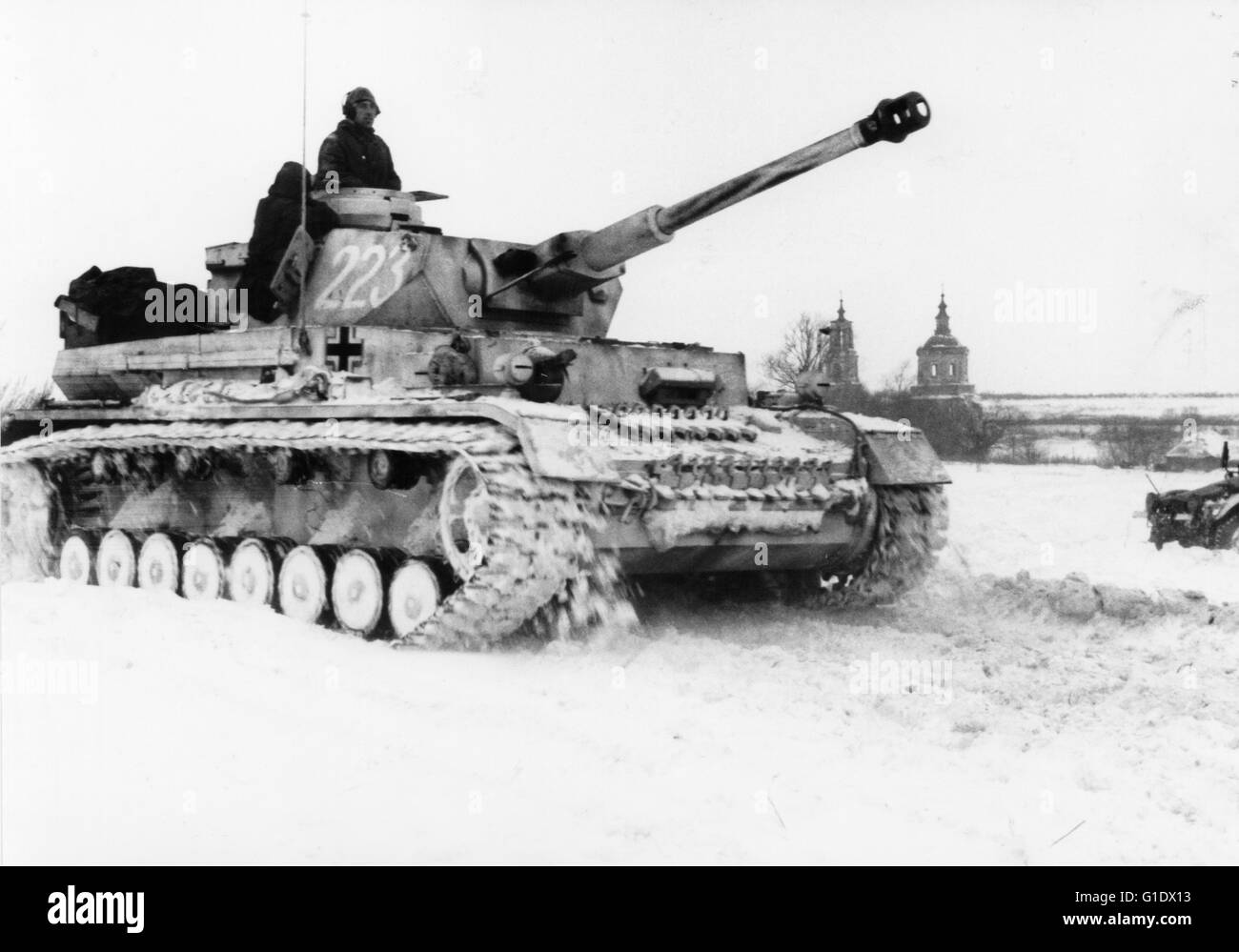 A German Tank  Panzer IV in Snow on the Eastern Front 1942 Stock Photo