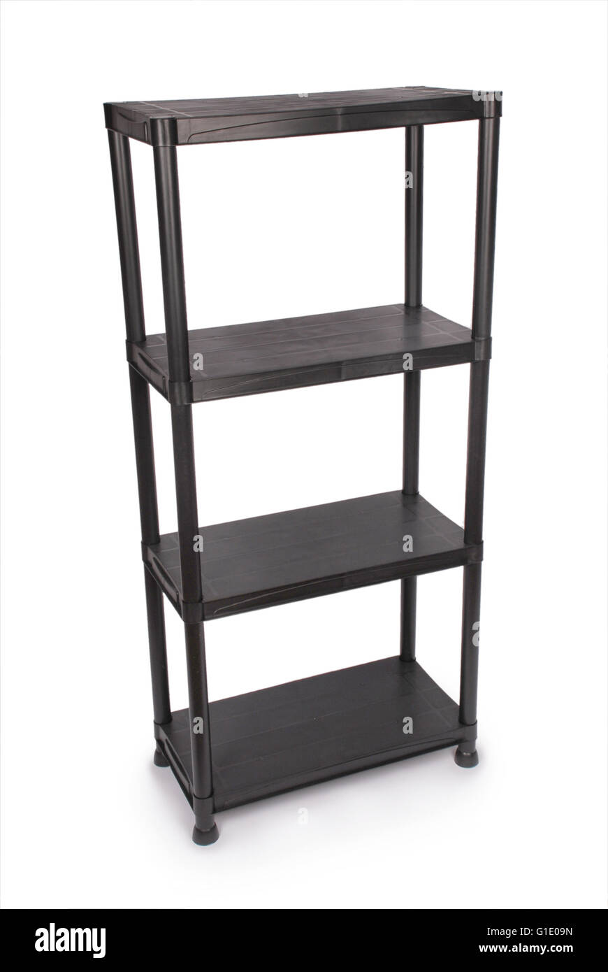 Strong metal warehouse shelves isolated on white Stock Photo Alamy