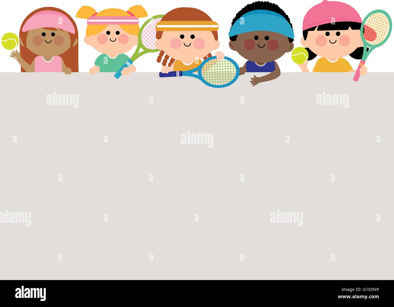 Horizontal blank banner and children tennis players Stock Vector