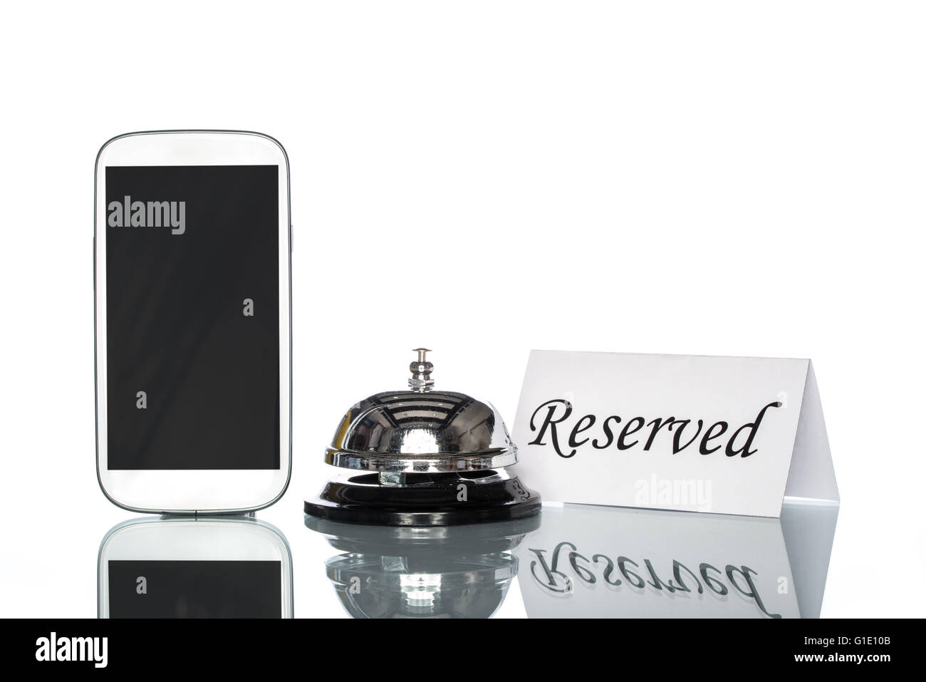 cell phone and Service bell on white background, reserved Stock Photo
