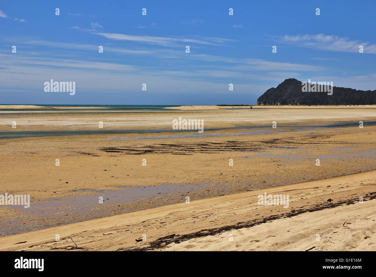 Scene in the Abel Tasman National Park, New Zealand. Awaroa Inlet at ...