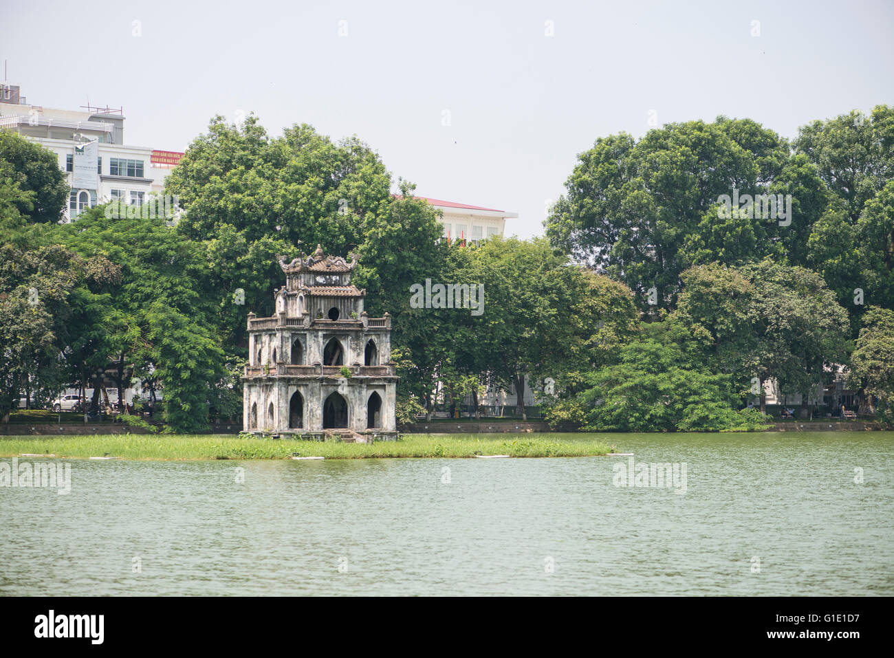 Tortoise tower, Hoan Kiem lake, Hanoi Stock Photo