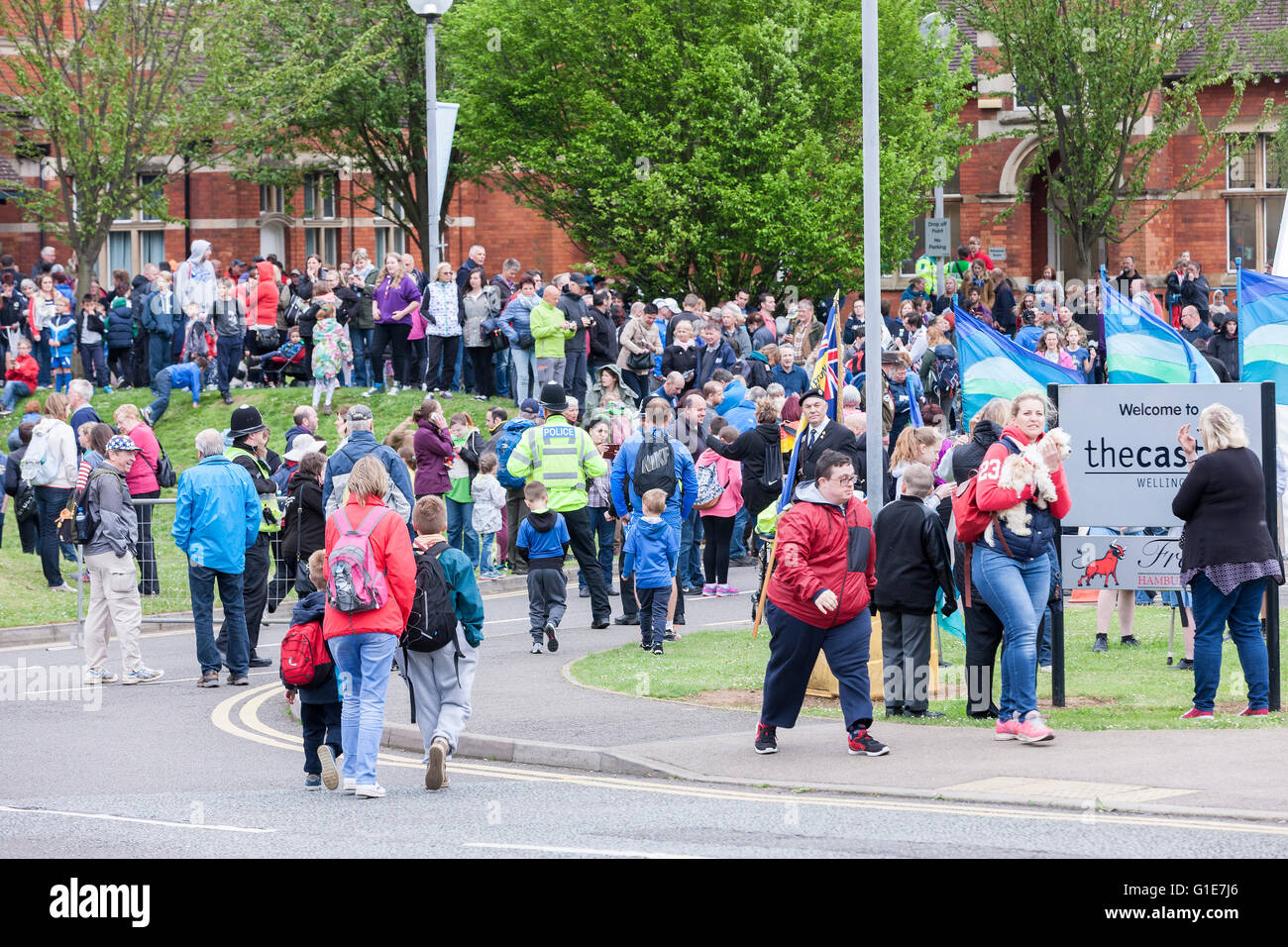 town,centre,Fri evening 13th May 2016. (Day 1) The 37th  International Waendel Walk Weekend started tonight at the Castle Theatre, Wellingborough with two friendship walks of 5 and 10 km with 800 + walkers participating Credit:  Keith J Smith./Alamy Live News Stock Photo