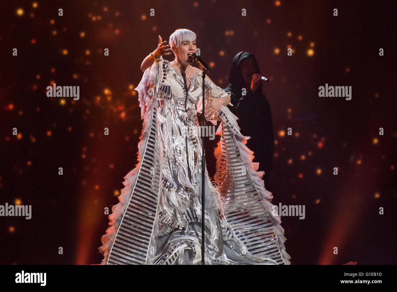 Stockholm, Sweden. 13th May, 2016. Rehearsal for Grand Final of 61st Eurovision Song Contest 2016. Stockholm, Sweden. 13th May, 2016. Nina Kralic from Croatia performing "Lighthouse". Credit:  Stefan Crämer/Alamy Live News Stock Photo