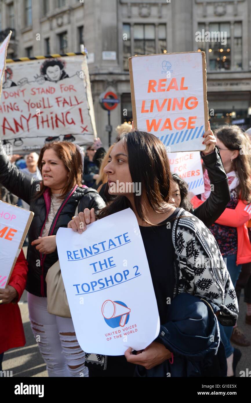 London, UK. 14th May 2016. Protester calls for the reinstatment of the Topshop 2. Credit: Marc Ward/Alamy Live News Stock Photo