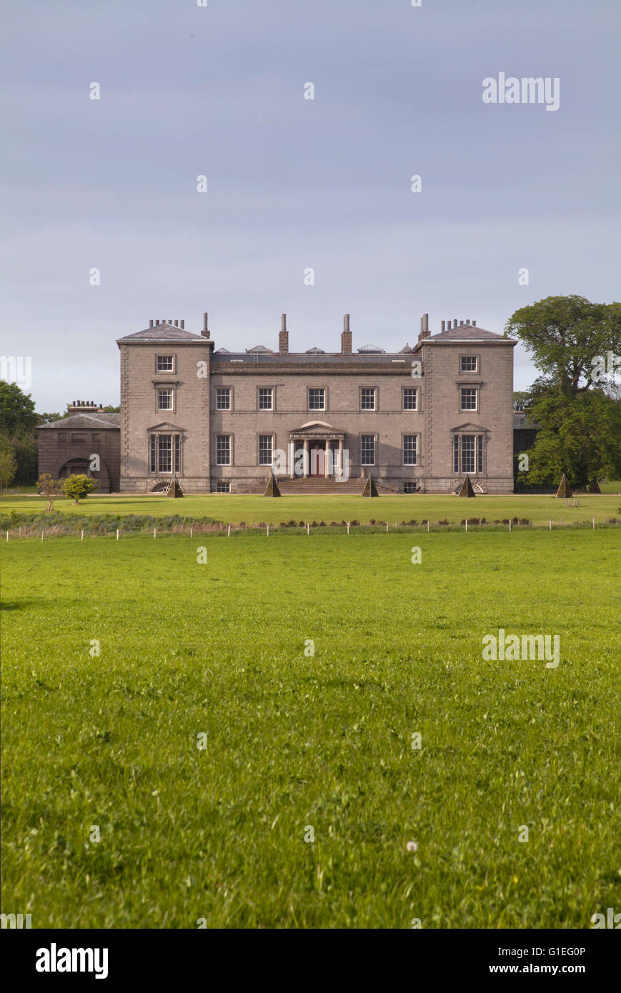 Cairness House, Fraserburgh, Aberdeenshire, Scotland. Exterior of grand house and expansive grounds. Stock Photo