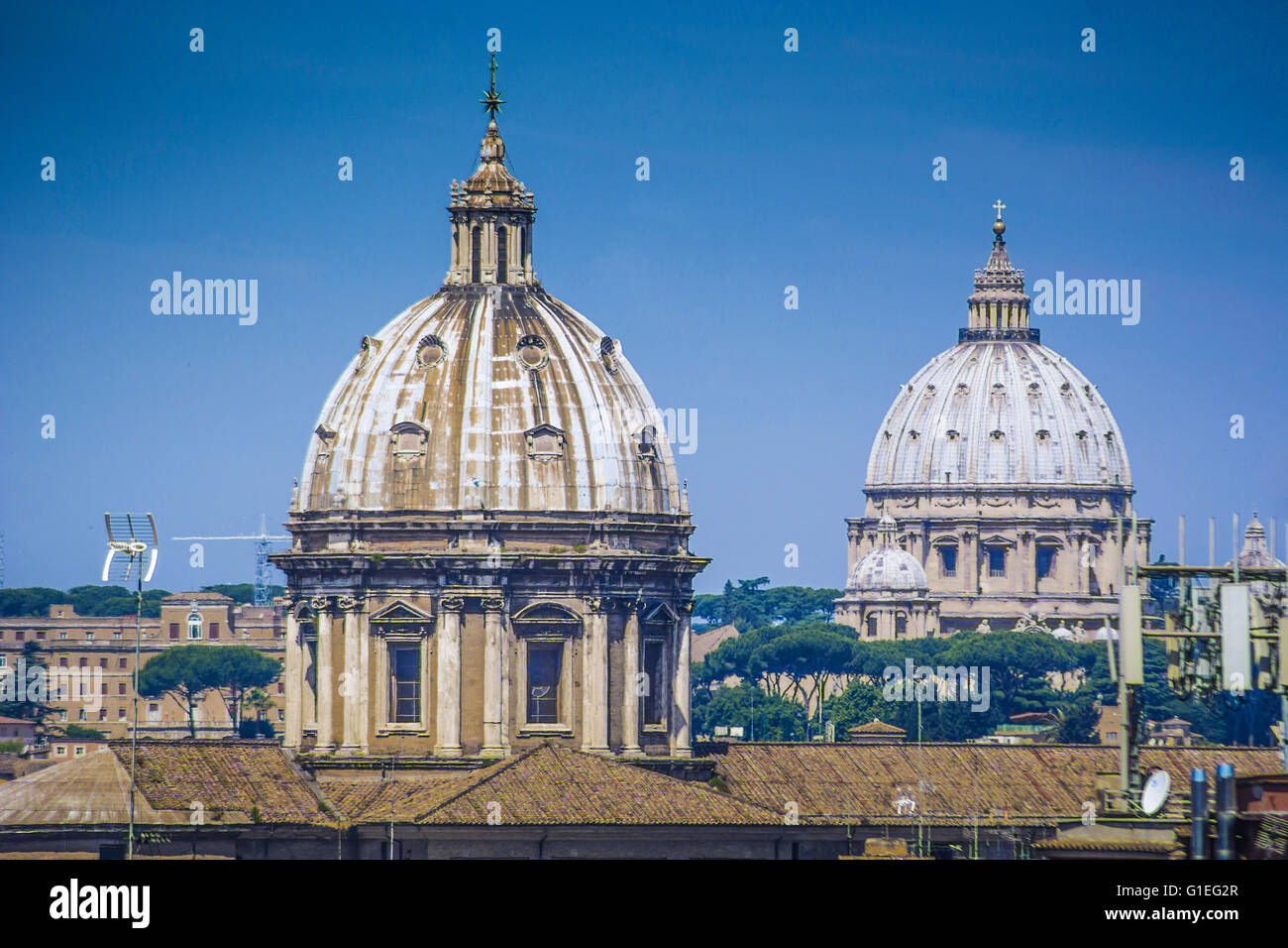 Rome skyline made with two important domes, one of these is Saint Peter Stock Photo