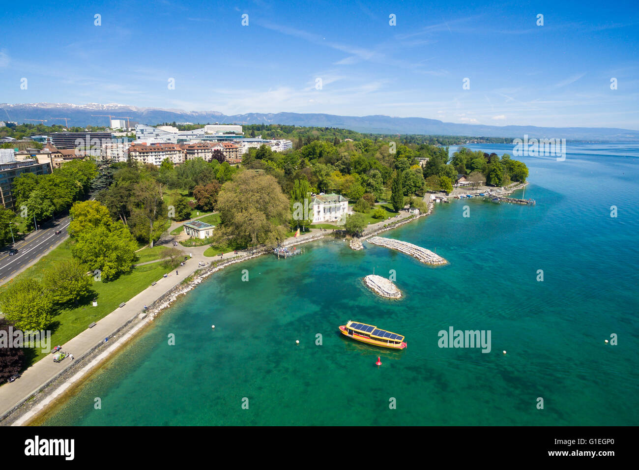 Aerial view of Leman lake - Geneva city in Switzerland Stock Photo - Alamy