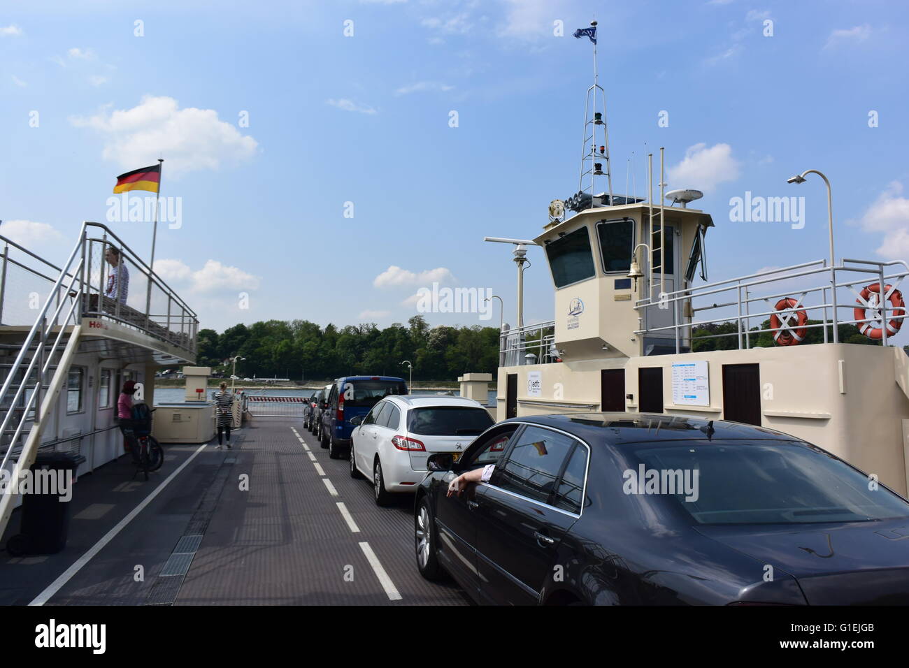 the ferry from Bonn-Oberdollendorf to Bonn-Bad Godesberg crossing the River Rhine Stock Photo