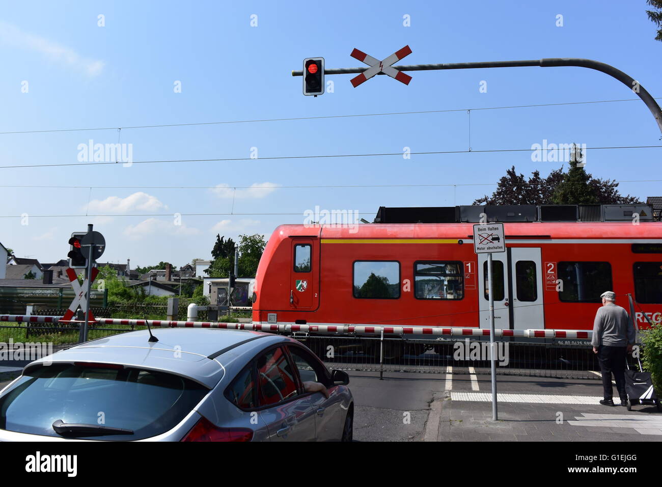 railway-crossing in Bonn-Oberdollendorf, Germany Stock Photo