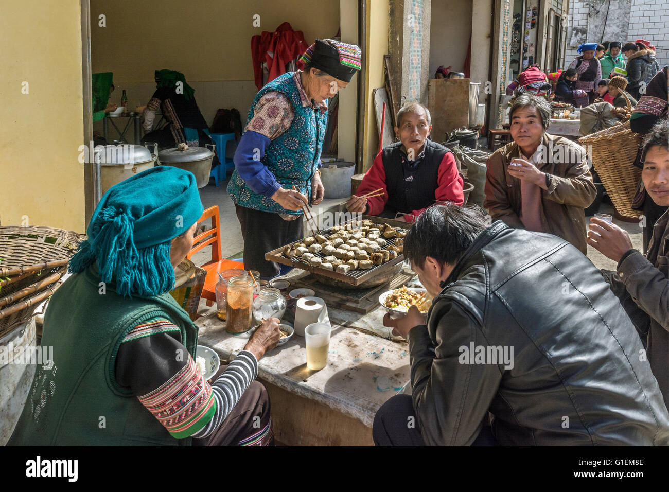 Street food for lunch, Shengcun Market, Yunnan Province, China Stock ...