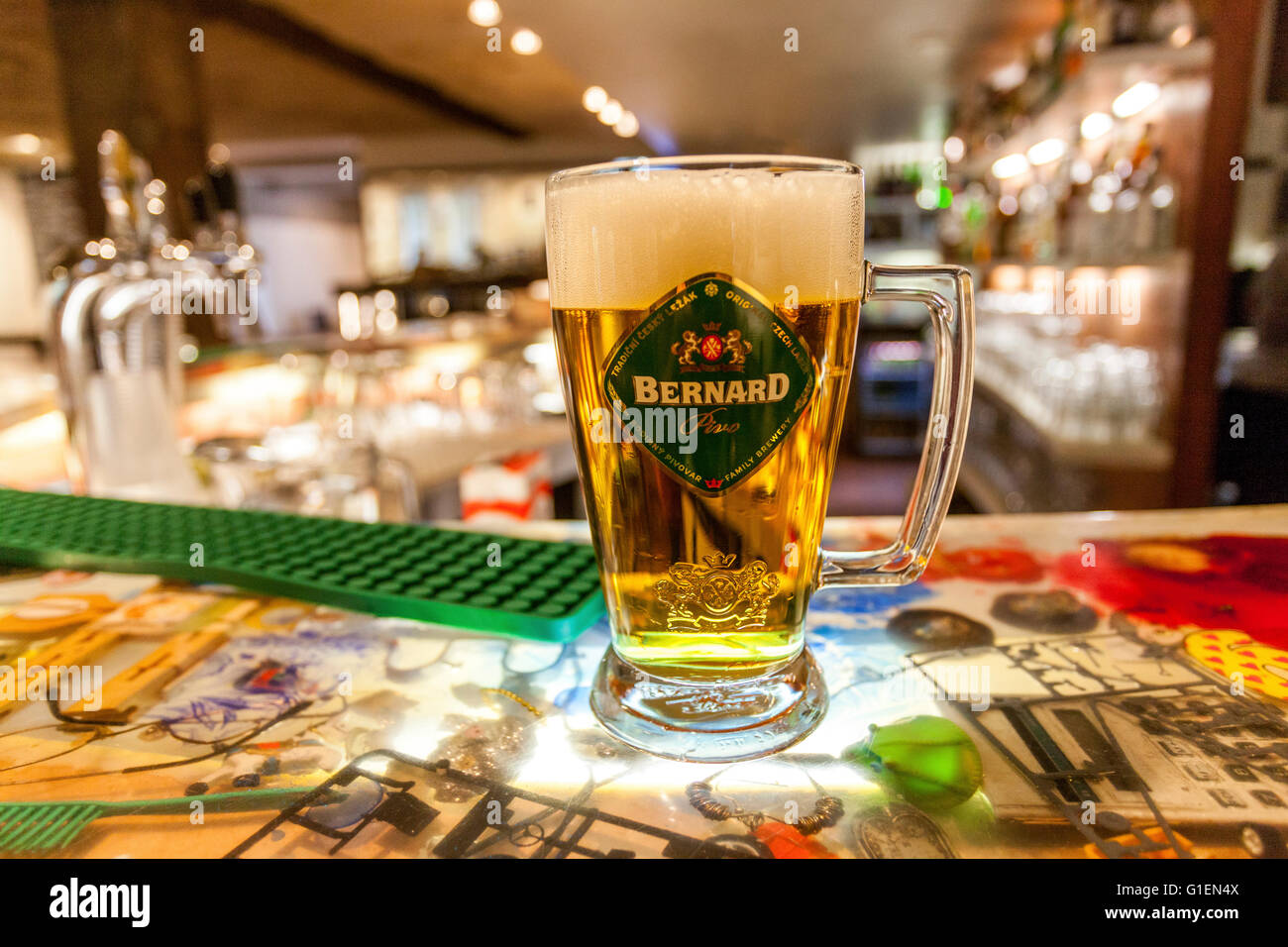 The Tavern Mlynska, Beer glass, Kampa, Prague bar inside, Czech Republic, Europe Stock Photo