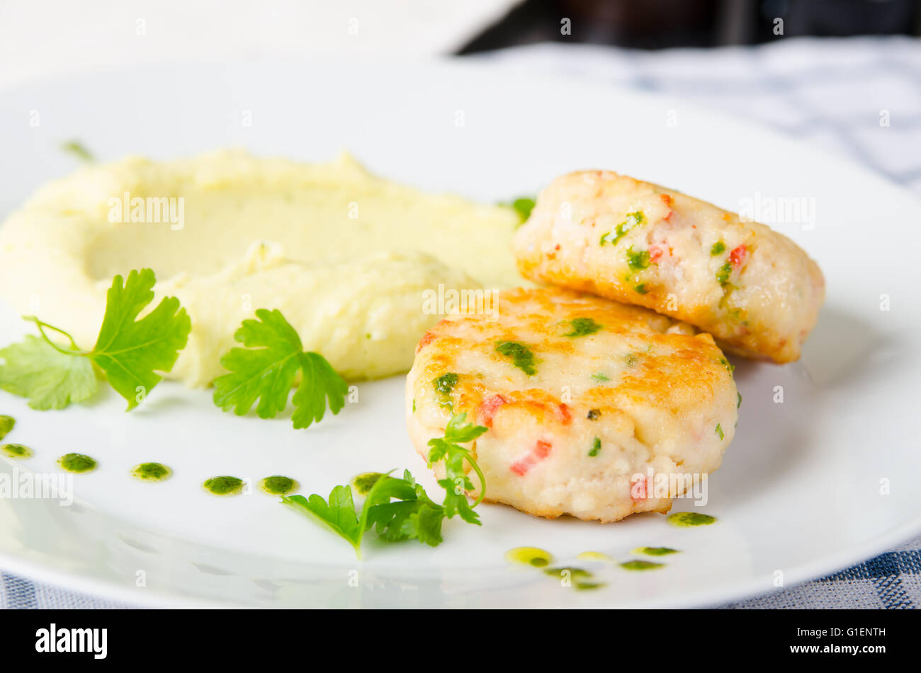 two fresh cod fishcakes Stock Photo