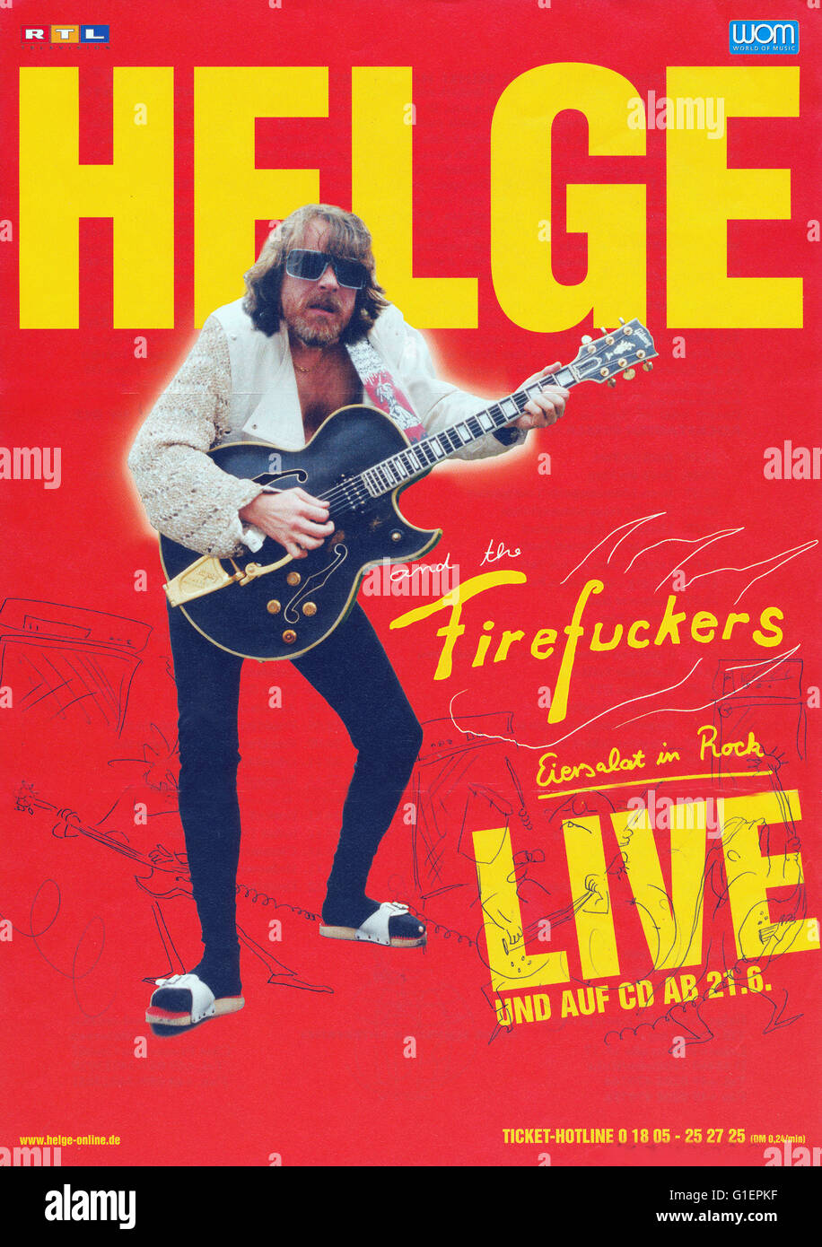 Tourplakat von Helge Schneider zum Programm 'Eiersalat in Rock' mit den Firefuckers, Deutschland 1990er Jahre. Stock Photo