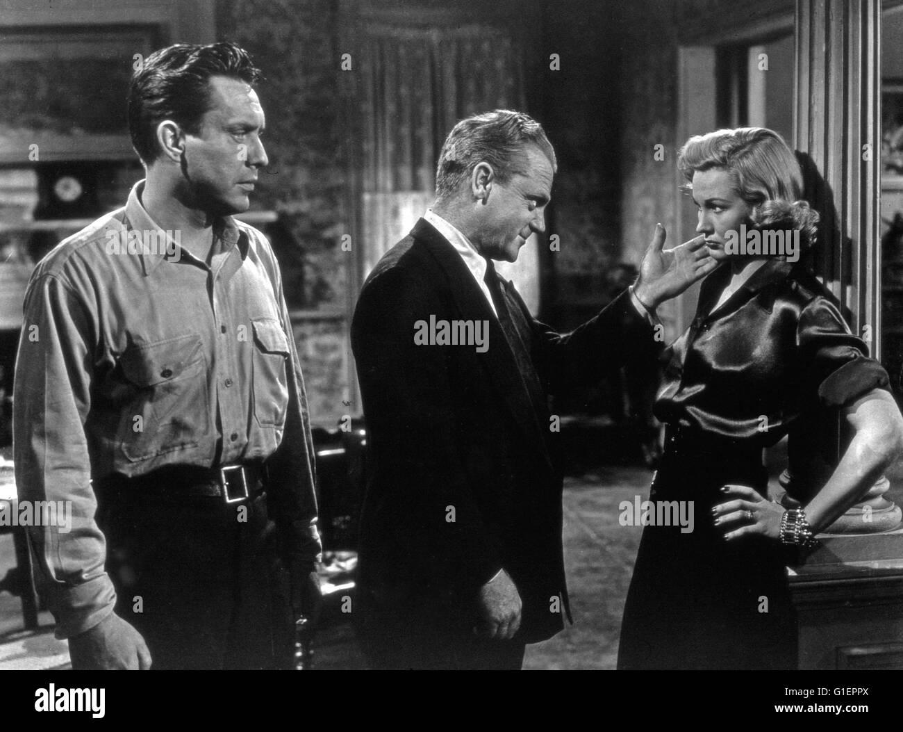 Drama; Aushangfoto; lobby card; Mann; man; Frau; woman; crime; Krimi; Film noir; Film-noir; 1940er; 1940s; coat; Mantel Stock Photo