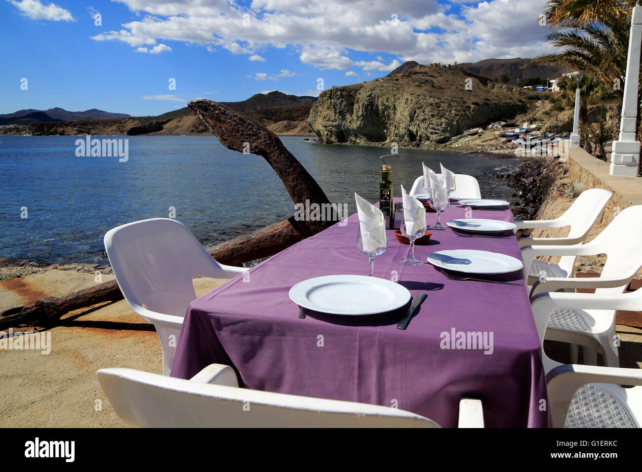 Waterside restaurant table, Isleta de Moro village, Cabo de Gata