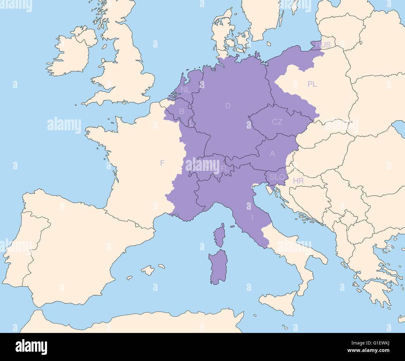 Holy Roman Empire, superpower in europe during the middle ages, at its greatest extent around 1200 AD. Stock Photo
