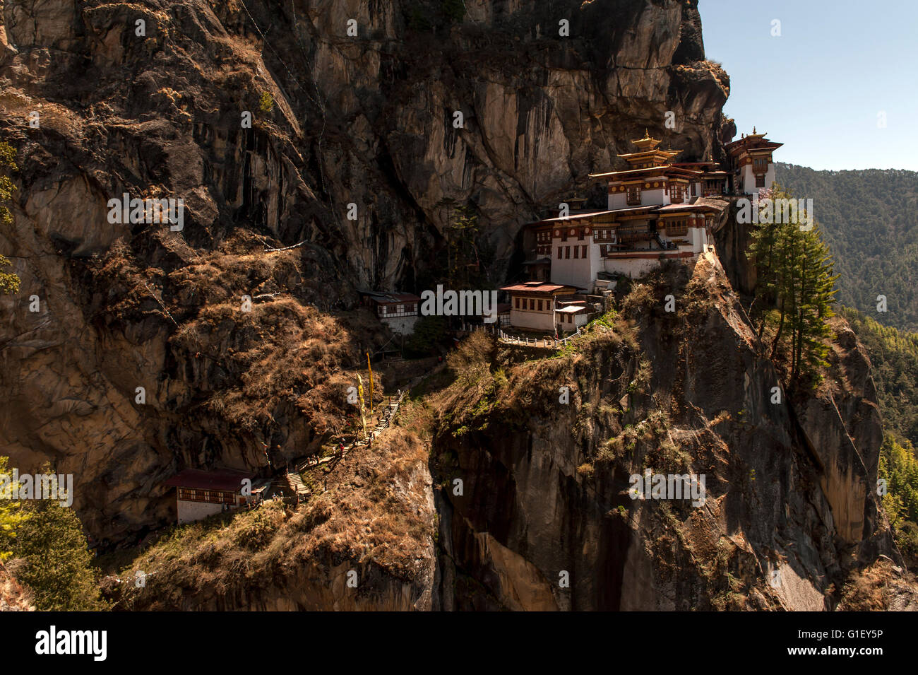 View of Taktsang or Tiger's Nest Monastery Paro Valley Bhutan Stock Photo