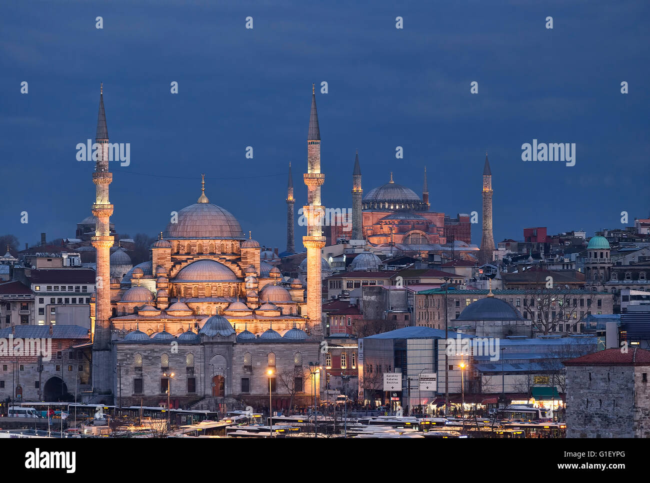 New mosque and Hagia Sophia Stock Photo