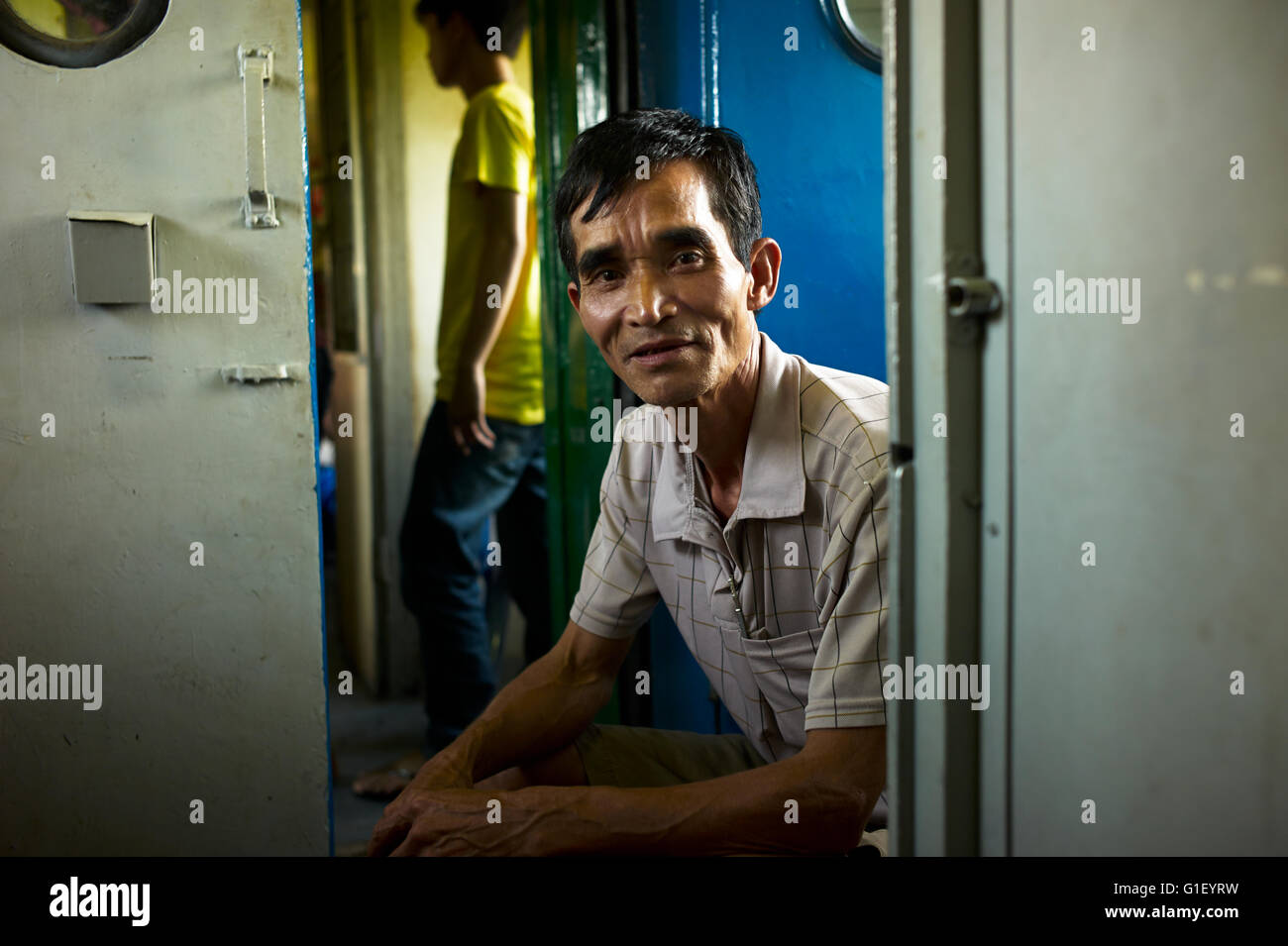 Reunification Express, Train journeys in Vietnam. Vietnam ways of life. Stock Photo