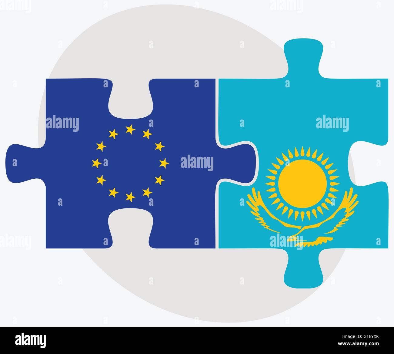 Vector Image European Union and Kazakhstan Flags in puzzle isolated