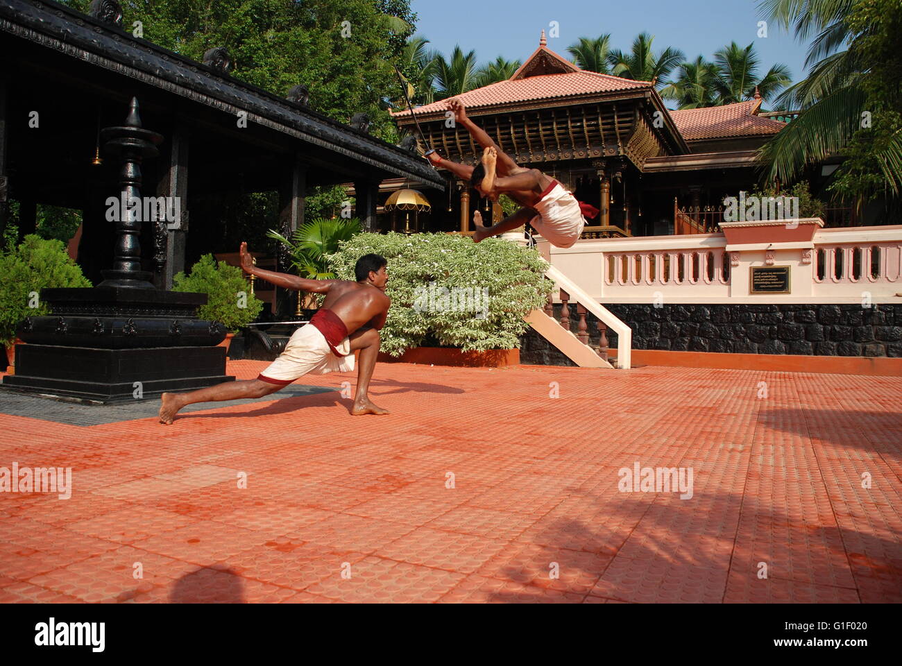 Kalaripaittu - the ancient martial art of Kerala, India thought to be the forerunner of martial arts of the Far East. Stock Photo