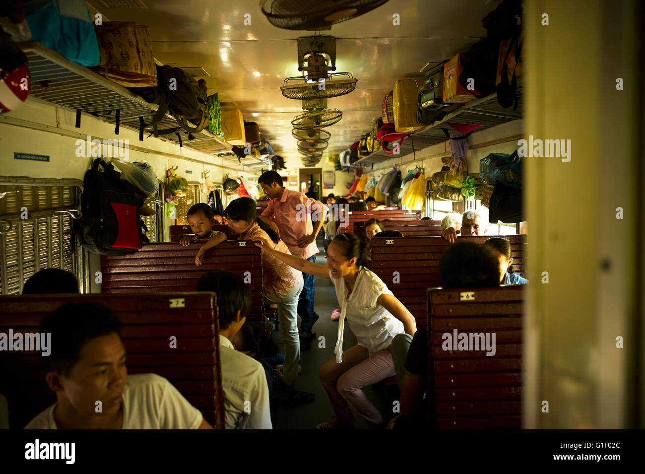 Reunification Express, Train journeys in Vietnam. Vietnam ways of life. Stock Photo