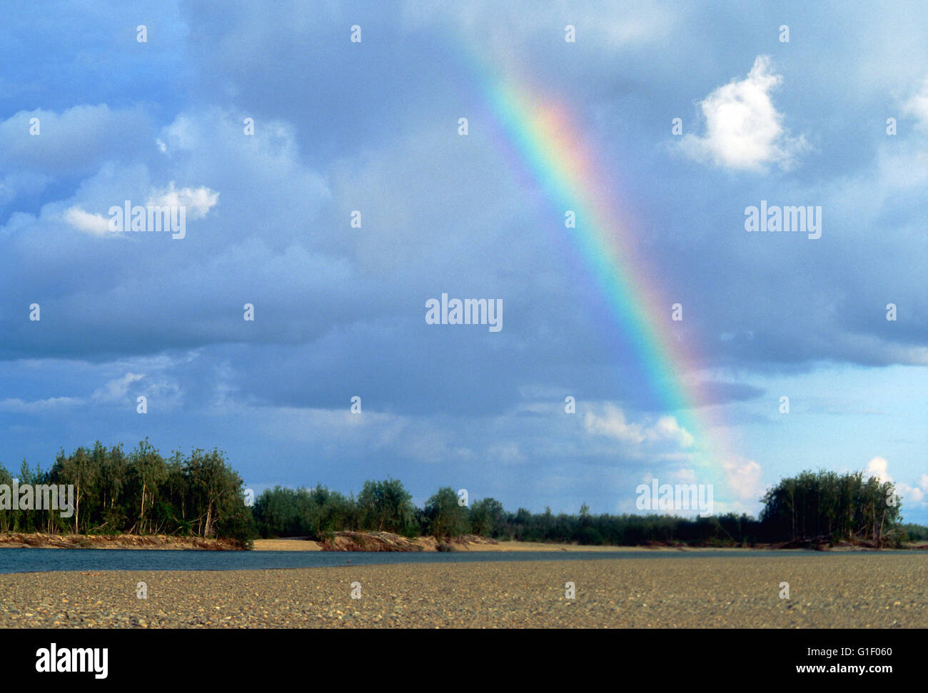 Rainbow over the Belaya River; Siberia; Chukchi Peninsula; Magadan Region; Russian Federation Stock Photo