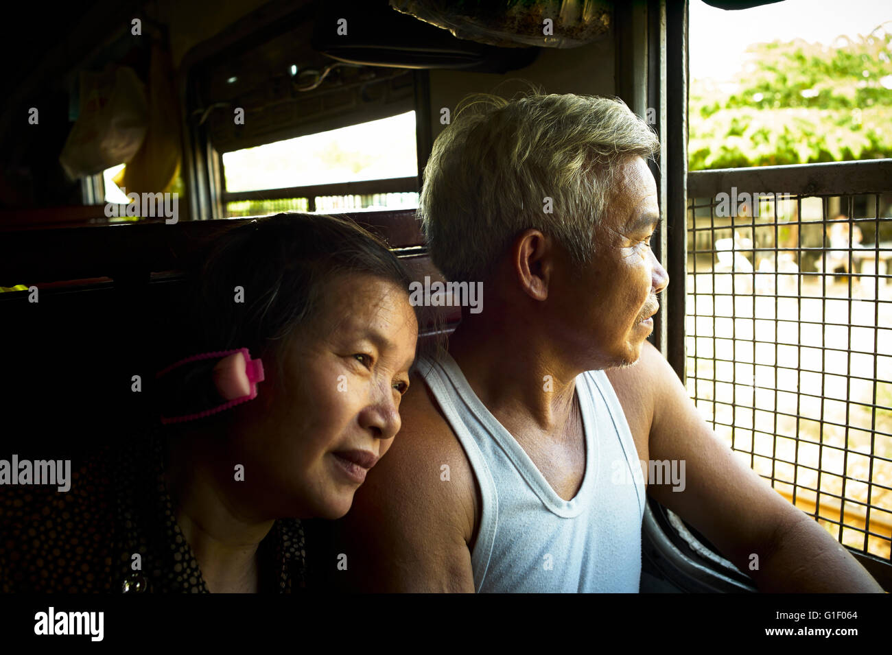 Reunification Express, Train journeys in Vietnam. Vietnam ways of life. Stock Photo