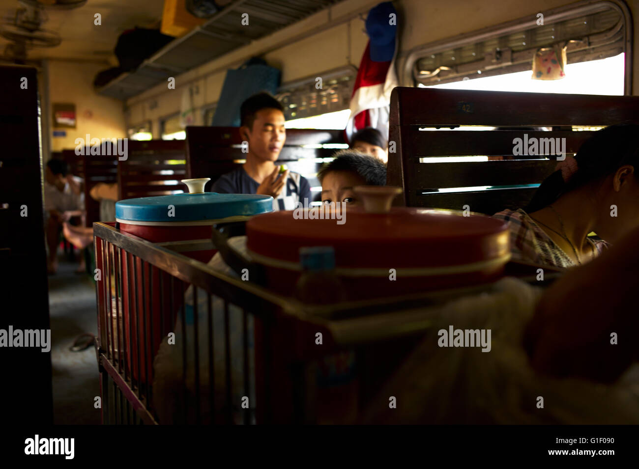 Reunification Express, Train journeys in Vietnam. Vietnam ways of life. Stock Photo