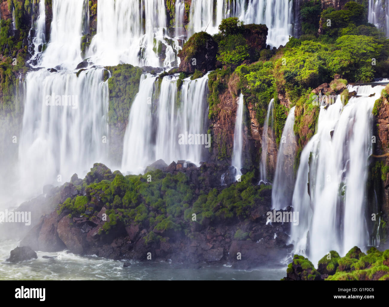 Iguasu Falls, the largest series of waterfalls of the world, located at the Brazilian and Argentinian border View from Argentina Stock Photo
