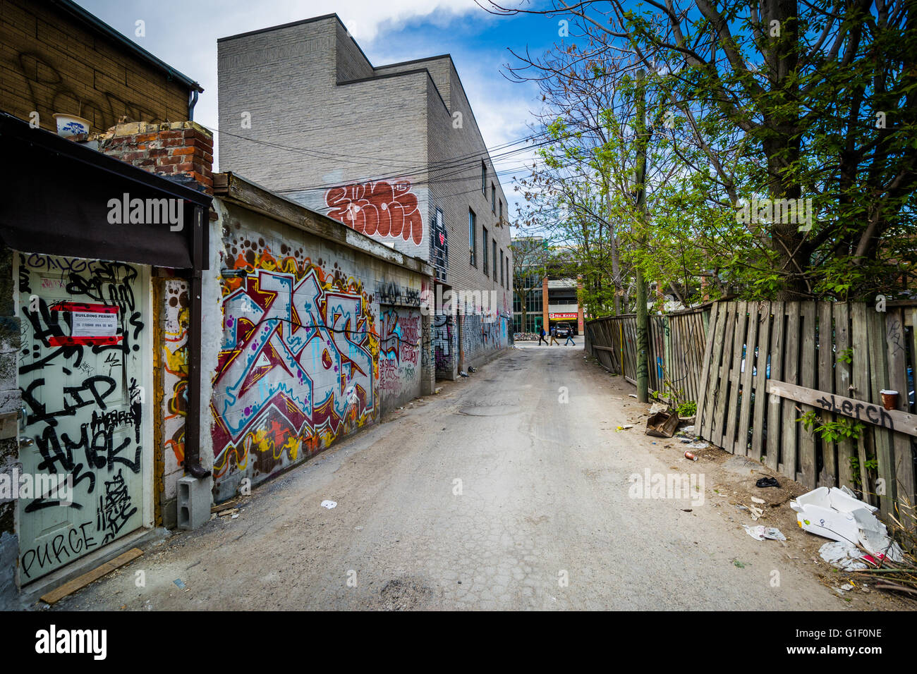 Graffiti in an alley in the Kensington Market neighborhood of Toronto, Ontario. Stock Photo