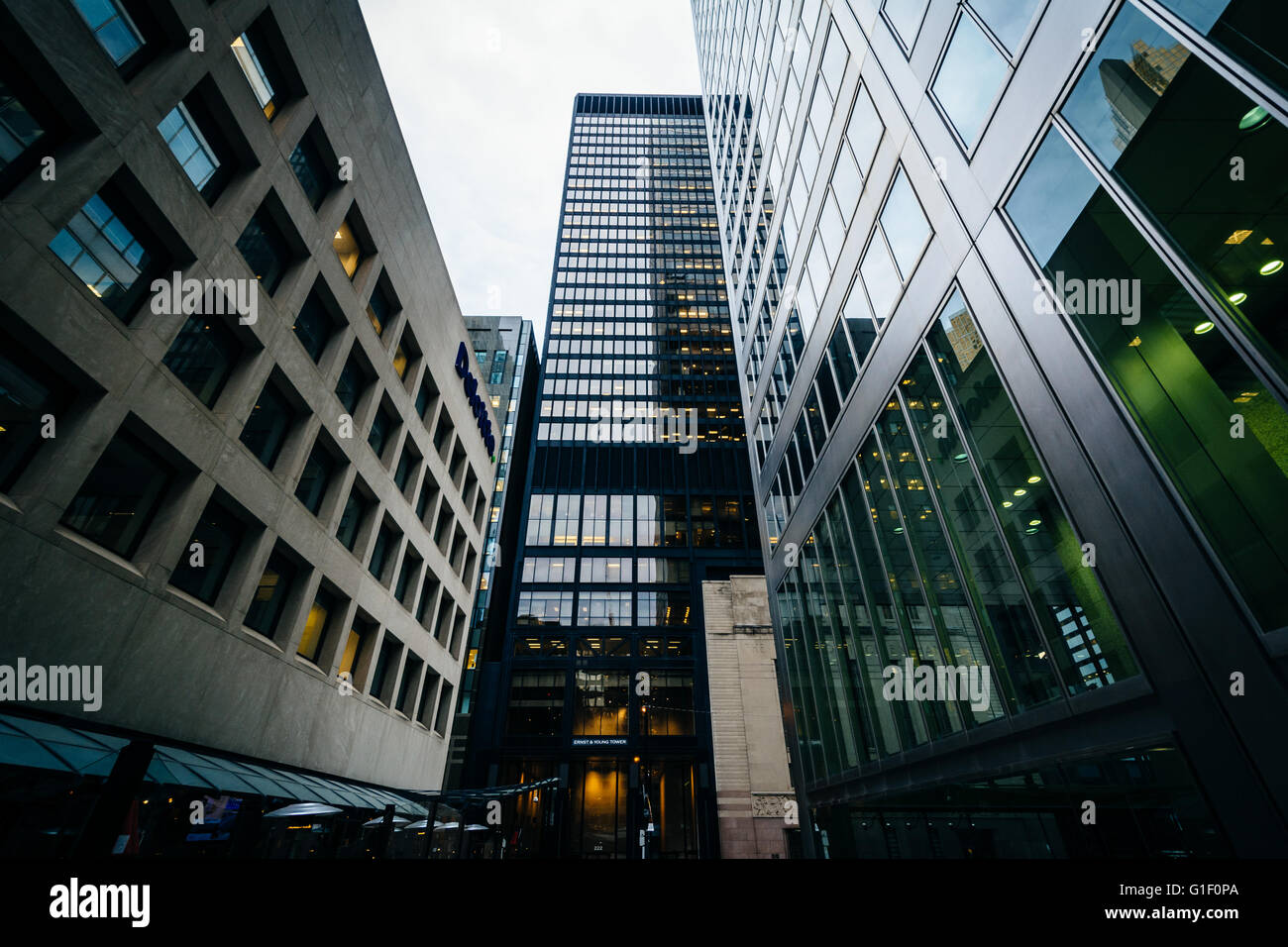 Modern skyscrapers in the Financial District of downtown Toronto, Ontario. Stock Photo