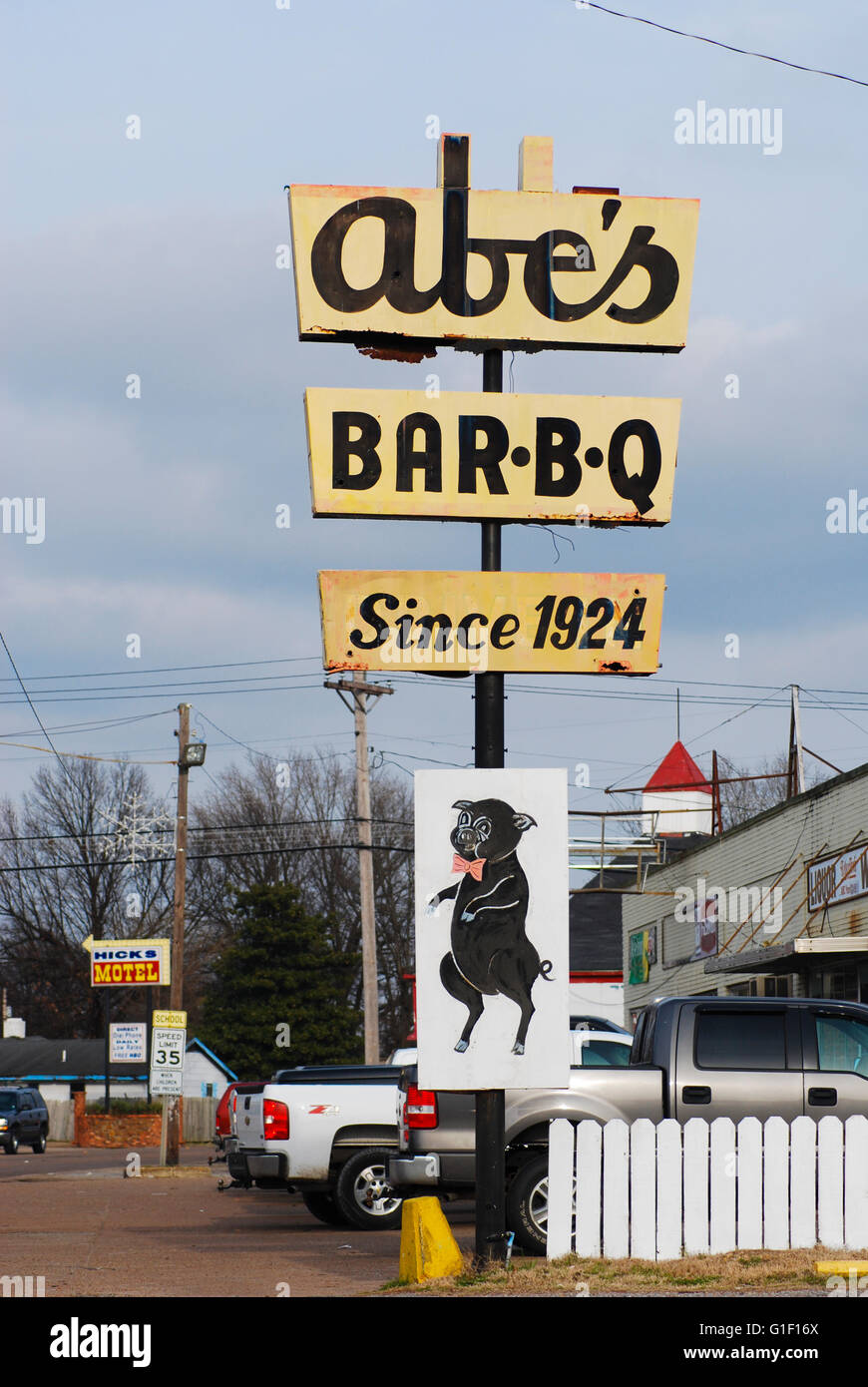 Sign for Abe's Barbecue, Clarksdale Mississippi USA Stock Photo