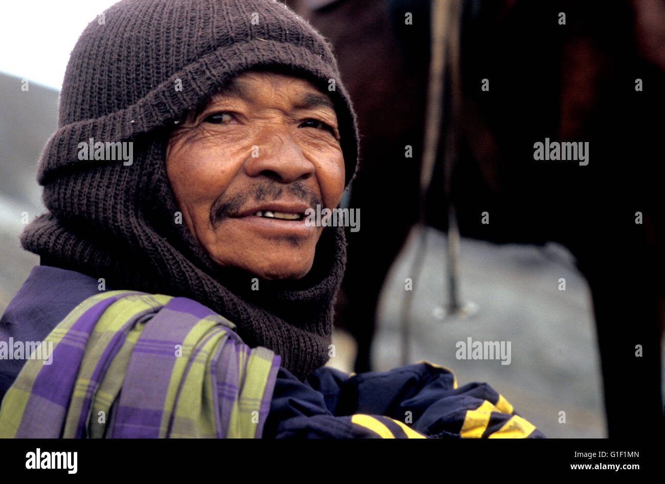 tenggerese man at mount bromo, java, indonesia Stock Photo