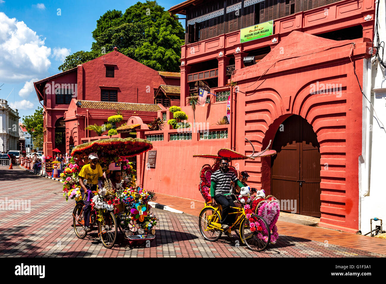Malaysia Malacca Brightly decorated trishaws Stock Photo