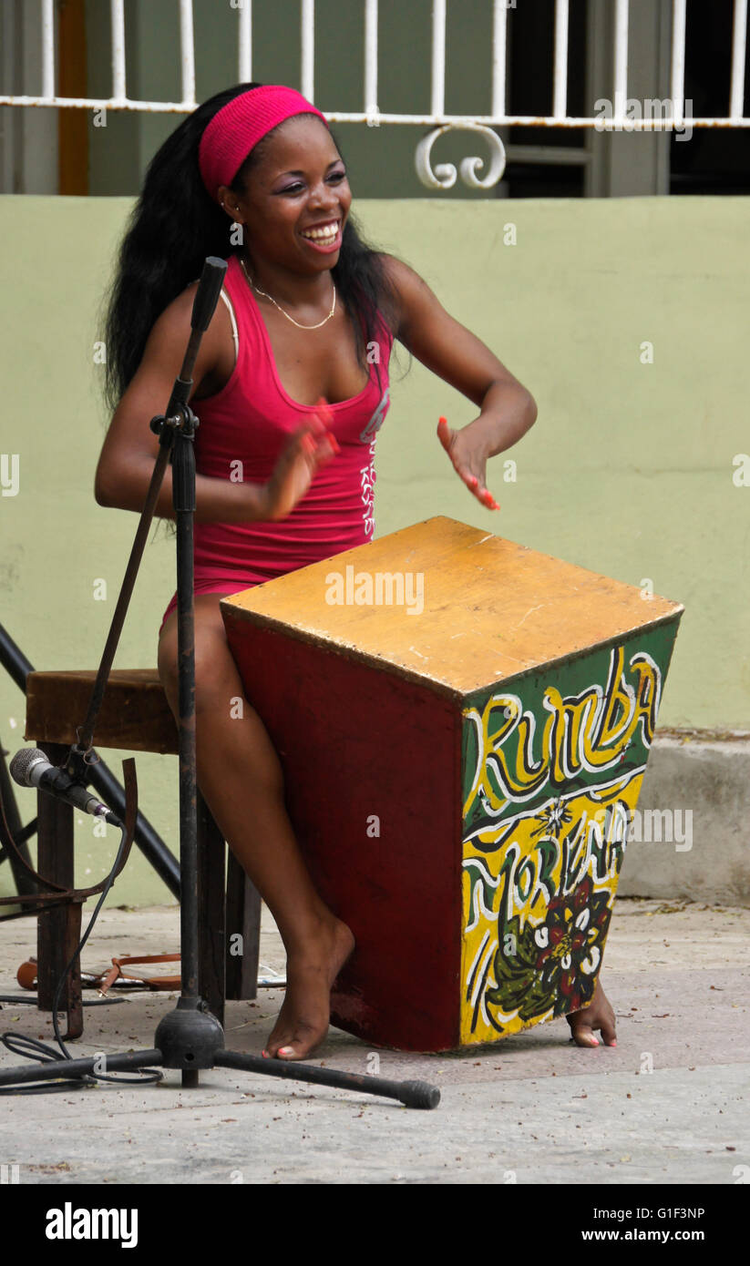 Rumba Morena musician performing at El Gran Palenque, Vedado, Havana, Cuba Stock Photo