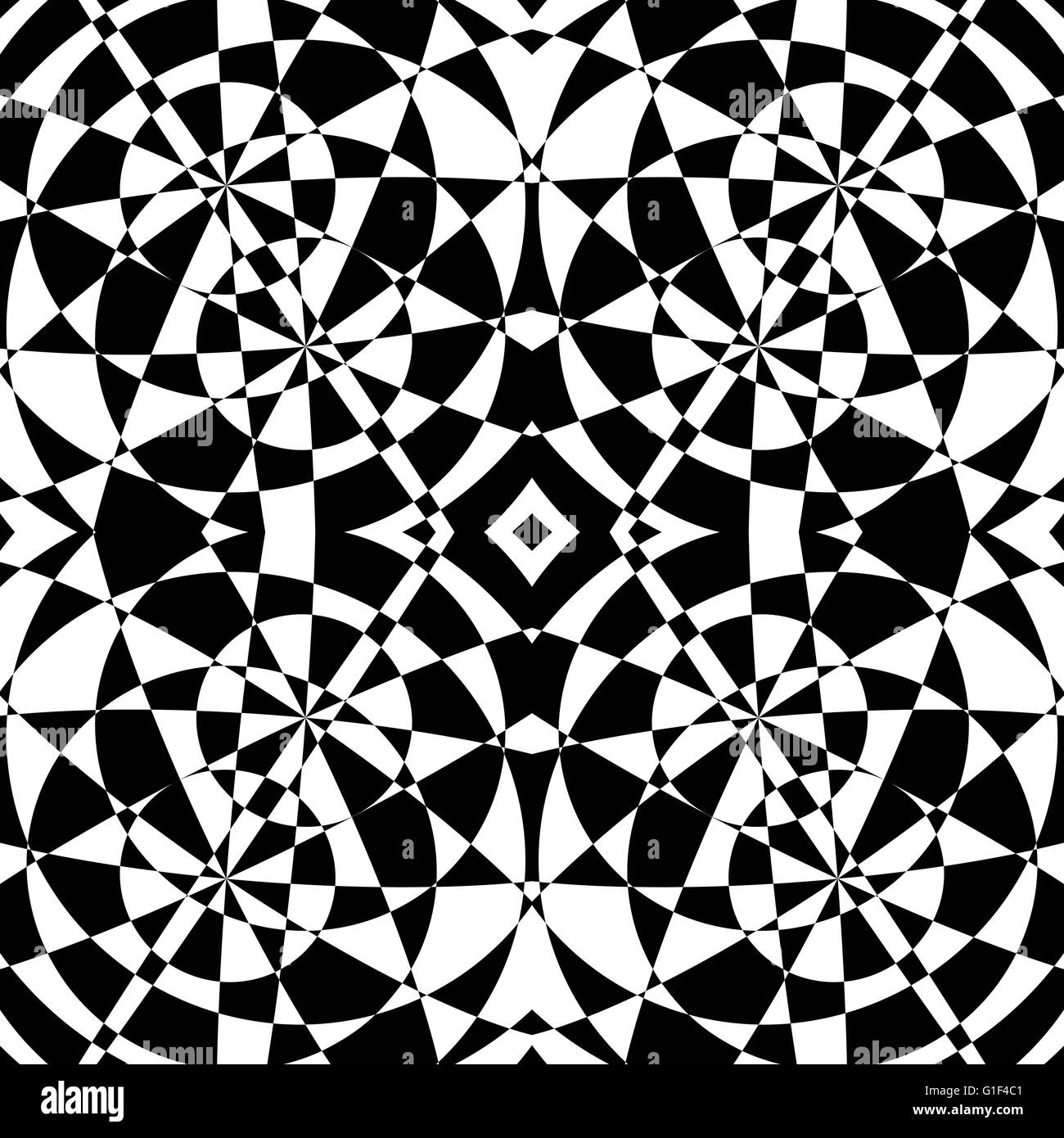 Mirrored symmetrical pattern. Geometric monochrome background. Tessellating, mosaic texture with high contrast. Stock Vector