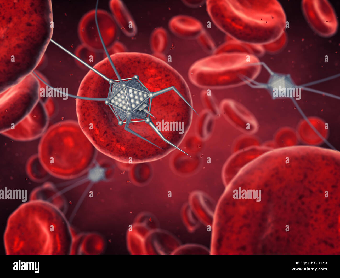 Nanorobots and blood cells , Nanotechnology , Nanorobotics and Bioengineering Stock Photo