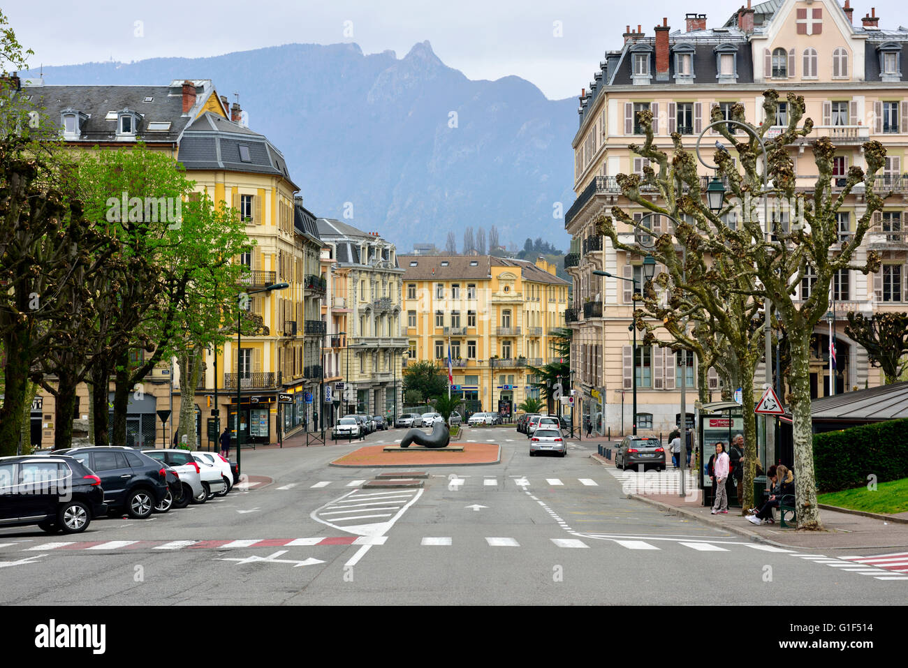 Looking down Avenue Lord Revelstoke in Aix-les-Bains southeast France Stock Photo